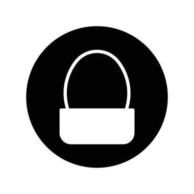 Siyah bir çember içindeki el çantası ikonunun basit, minimalist bir vektör çizimi. Moda veya alışverişle ilgili tasarımlar için mükemmel.