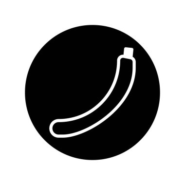 Beyazla çizilmiş bir muzun minimalist çizimi, koyu siyah bir çemberin karşısında. Basit, sağlıklı yeme ve beslenme fikirlerini çağrıştırıyor..