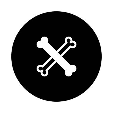 Siyah bir çemberin içine yerleştirilmiş basit bir çapraz kemik simgesi tehlike, ihtiyat ve ölümlülük temalarını çağrıştırıyor, çeşitli kullanımlar için uygun..