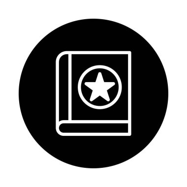 Minimalist bir illüstrasyonda, kapağında bir yıldız amblemi bulunan, bilgi ve rehberliği temsil eden siyah bir çemberin üzerindeki bir kitap ikonu yer alır..