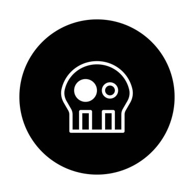 Siyah dairesel arka planda sunulan minimalist bir kafatası simgesi. Basit ama cesur bir resim gerektiren grafik tasarım projeleri için ideal.