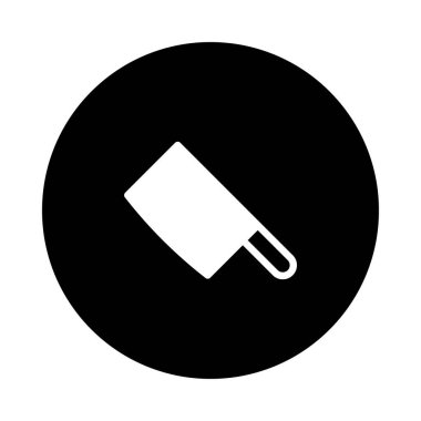 Siyah dairesel bir arkaplan üzerinde beyaz bir satır silueti bulunan basit, modern bir ikon. Kasap dükkanlarını ya da mutfak temalarını temsil etmek için mükemmel..