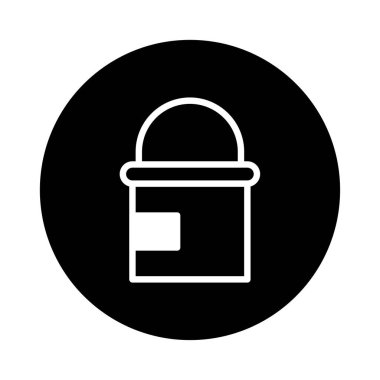 Siyah arka planda çeşitli yaratıcı projeler için uygun bir boya kovasının minimalist bir çizimi..