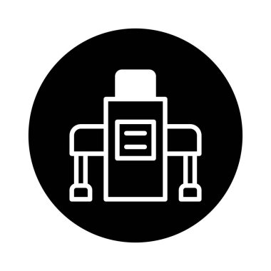 Otomasyon, endüstri ve teknolojik gelişmeyi sembolize eden bir üretim makinesinin soyut vektör çizimi. Mühendislik ve tasarım projeleri için uygun.