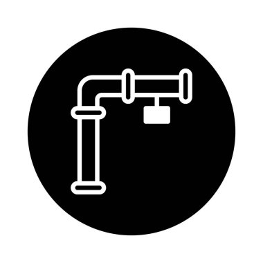 Siyah dairesel arka planda bir sıhhi tesisat borusu ikonu olan basit ama çarpıcı bir grafik çizimi. Su altyapısı ve boru hattı ağ tasarımı ile ilgili konseptleri taşımak için ideal.