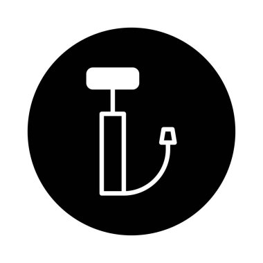 Bir bisiklet pompasının minimalist beyaz simgesi katı siyah bir arkaplan üzerine kurulmuş, vektör grafik projeleri veya bisiklet içeriği için ideal.