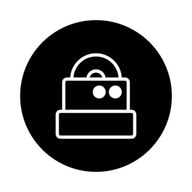 Minimalist siyah beyaz bir illüstrasyon klasik bir radyo gösteriyor. Tasarım klasik bir retro titreşim için basit geometrik şekiller kullanır..