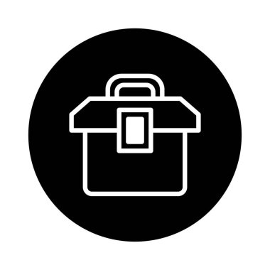 Siyah beyaz bir alet çantasına sahip basit ve minimalist bir simge. Araç takımı simgesi tamir, inşaat ve bakım hakkında fikirler iletir.