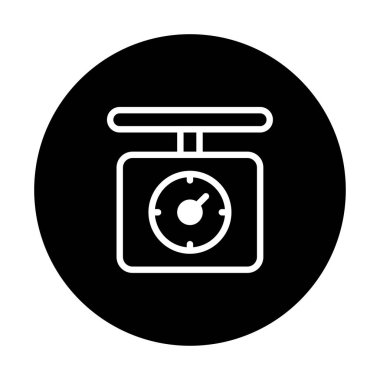 Bir analog ölçeğin temiz ve basit bir grafiği siyah bir daireye karşı beyaz olarak sunulur. İllüstrasyon kesinlik, ölçü ve dengeyi iletir..