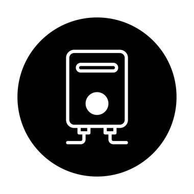 Siyah zemin üzerinde izole edilmiş modern bir su ısıtıcısı vektör çizimi, evlerin sıcak su sistemini ve tesisat çözümünü temsil ediyor..