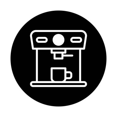 Bir kahve makinesinin minimalist çizimi, koyu siyah arka planda. Modern tasarımı basitliği ve temel işlevselliğe odaklanmayı vurgular.