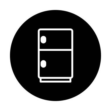 Siyah arka planda minimalist bir buzdolabı ikonu, mutfak aletleri tasarımı için ideal. Buzdolabı yiyecek depolama ve tazeliğin sembolüdür.