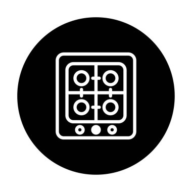 Mutfak aletlerini ya da yemek temalarını modern bir tasarımda temsil etmek için ideal bir fırının minimalist siyah beyaz çizimi.