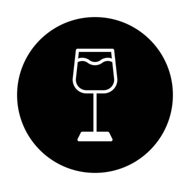 Siyah bir çembere karşı dizilmiş bir şarap kadehi ikonunun minimalist vektör çizimi. Tasarım basit ve modern ve barlar, şaraphaneler ve içeceklerle ilgili tasarımlar için idealdir..