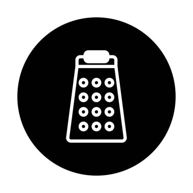 Basit bir beyaz rendeleyici simgesi, web sitelerinde, menülerde ve çeşitli mutfak tasarım projelerinde kullanılmak üzere koyu siyah bir arkaplan karşısında izole edilir..