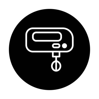 El mikserinin minimalist çizimi, mutfak temalı tasarımlar için mükemmel, siyah dairesel bir arka plan üzerine kuruludur..