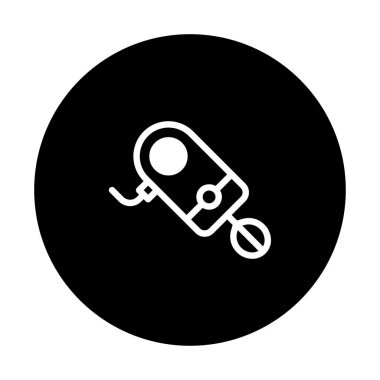 El bilgisayarı mikserinin minimalist, vektör illüstrasyonu zıt bir siyah çembere karşıdır. Tasarım temiz ve modern, mutfak gereçleri markalaşması için uygun..