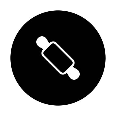 Beyazlı merdanenin minimalist bir simgesi, siyah bir çembere karşı dizilmiş. Grafik tasarım projeleri için mükemmel olan pişirme, pişirme ve aşçılık faaliyetlerini temsil ediyor..