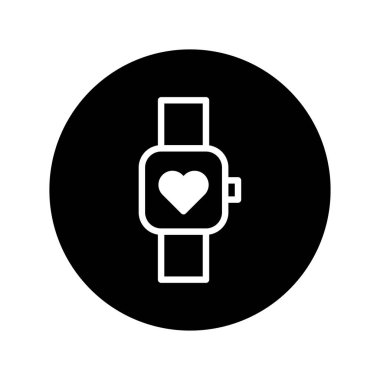 Kalp sembolü gösteren, sağlık izleme ve dijital sağlığı temsil eden bir akıllı seğirmenin minimalist vektör simgesi. Fitness, teknoloji ve modern sağlık hizmetleri tasarımları için mükemmel..
