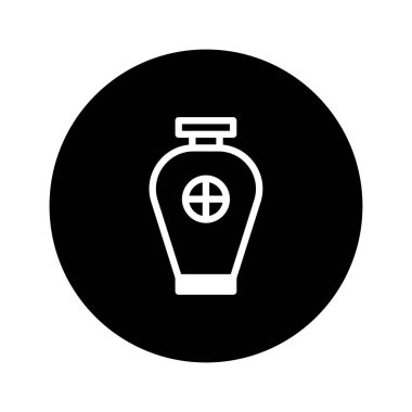 Bu resim, siyah bir arka planda duran bir parfüm şişesi ikonunun beyaz ana hatlarını gösteriyor. Tasarım basit, zarif ve modern. Markalaşma veya sanatsal projeler için minimalist grafik sembolü.