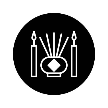 Siyah halka ikonu yanan mumlar ve tütsü çubukları sergiliyor. Barış, rahatlama ve ruhsal uyumu temsil ediyor. Refahı, meditasyonu ve sükuneti iletmek için ideal..