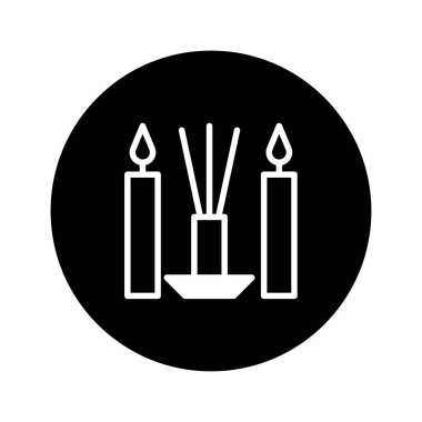 Minimalist bir illüstrasyonda mumlar ve aroma yayıcı sergilenir. Huzur ve rahatlama hissi yayar. Siyah ve beyaz tasarım, dingin kompozisyona zarafet katar..