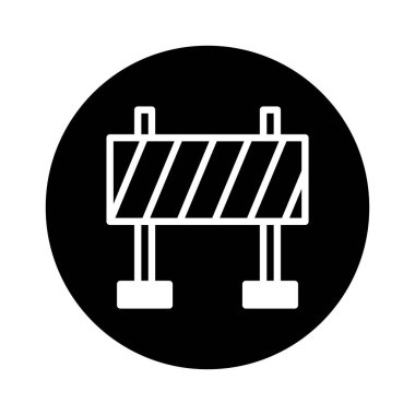 Bir vektör çizimi, siyah bir daire içinde yol yapım bariyerini tasvir eder. Temiz ve basit tasarım bir uyarı ve güvenlik duygusu taşır..