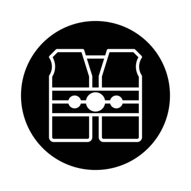 Siyah bir daire içinde su güvenliği ve korumayı temsil eden bir can yeleğinin minimalist vektör çizimi. Simgeler, logolar ve bilgilendirme grafikleri için uygun.