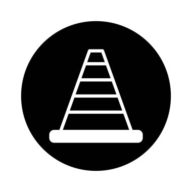 Siyah dairesel bir arkaplan üzerine kurulmuş bir trafik konisinin minimalist vektör illüstrasyonuName.