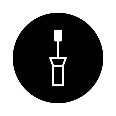 Siyah bir çember içinde maskara bir değneğin temiz ve minimalist bir simgesi. Güzellik ve kozmetik tasarımları için ideal..