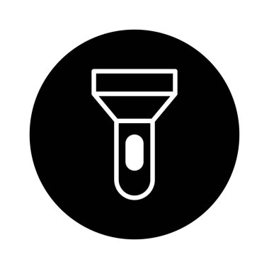 Işık kaynakları, acil durum araçları ve çeşitli grafik projelerinde aydınlatma için mükemmel bir şekilde beyaz arkaplanda izole edilmiş el feneri ikonu vektör ilülasyonu.