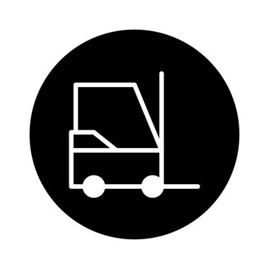 Siyah arkaplandaki forkliftin minimalist simgesi. Lojistik ve dağıtım sunumu, grafik tasarım projeleri ve iş sunumları için uygundur.
