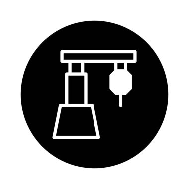 Siyah dizaynlı bir endüstriyel sondaj makinesi simgesi, ekipman, teknoloji, otomasyon ve hassas üretim süreçlerini temsil ediyor..