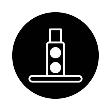 Soyut bir minimalist simgede siyah bir dairede izole edilmiş iki ampullü bir lamba bulunur. Tasarım basit, temiz ve modern, bunu çeşitli yaratıcı projeler için uygun kılıyor..