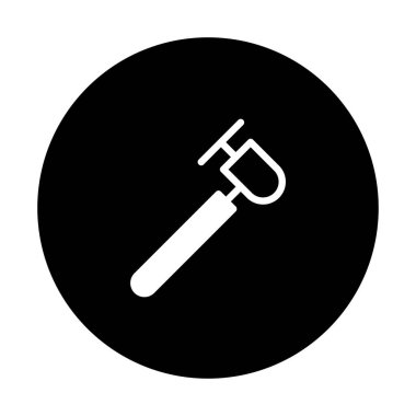 Diş sağlığı ve hijyen ile ilgili tasarımlar için uygun siyah arkaplan üzerinde beyaz basit bir diş aracı simgesi çizimi.