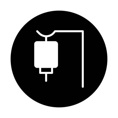 Basit bir vektör illüstrasyonu damar içi bir serum torbasını gösterir ve siyah bir arkaplanda durur. Tıbbi ve sağlıkla ilgili konular için harika.