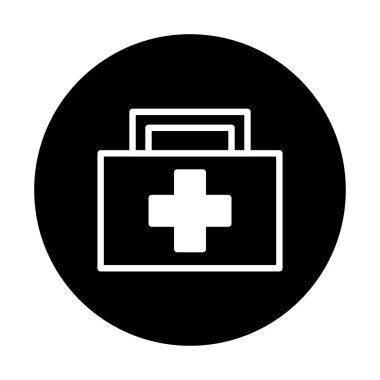 İlk yardım çantasının basit bir siyah beyaz çizimi. Minimalist tarzda sağlık, acil müdahale ve tıbbi yardımı temsil eder.