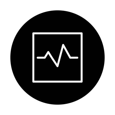 Kare çerçevede bir dalga biçimi sinyalini temsil eden minimalist bir simge, sağlam bir arkaplan üzerine kurulmuş, tıbbi veya teknik gösterimler için mükemmel.