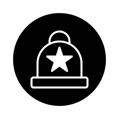 Bir yıldızla süslenmiş bir Noel şapkasının dairesel siyah arka planda yer aldığı temiz, minimalist bir illüstrasyon. Tatil temalı tasarımlar için ideal.