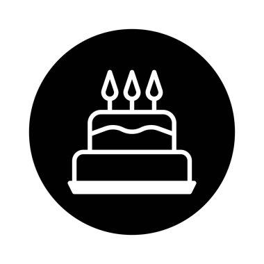 Üzerinde üç mum olan şık, minimalist bir doğum günü pastası. Doğum günü kartı ya da parti davetiyesi tasarımları için harika.