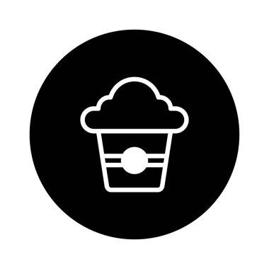 Minimalist siyah beyaz bir top kek simgesi daire içinde. Tatlıları ve tatlıları temsil eder ve grafik tasarım projeleri için uygundur.