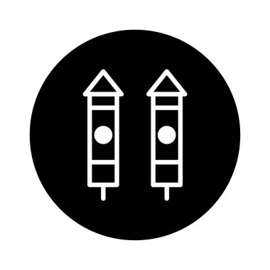 İki havai fişeğin yer aldığı bir ikon. Basit siyah beyaz bir dizayn. Kutlama ve şenlik etkinlikleri için mükemmel..