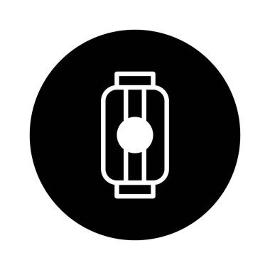 Bir fener ikonu içeren, tasarım ve grafik amaçlar için uygun bir minimalist siyah ve beyaz vektör çizimi, doğu kültürünü ve şenlik kutlamalarını sembolize eder.