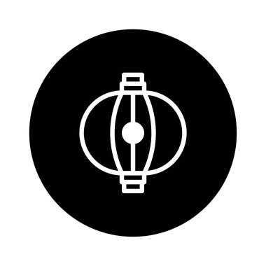 Minimalist bir vektör illüstrasyonu geleneksel bir Çin feneri sunar, çarpıcı bir siyah dairesel arka plana karşı beyaz renkle çizilmiştir. Kültürel sembolizmi olan modern bir tasarım için mükemmel..
