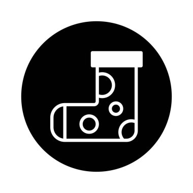 Minimalist bir illüstrasyonda dairelerle süslenmiş beyaz bir çorabın katı, siyah dairesel bir zemin üzerine kurulmuş bir taslağı sergileniyor. Bu basit ama zarif tasarım kış tatillerini çağrıştırıyor..