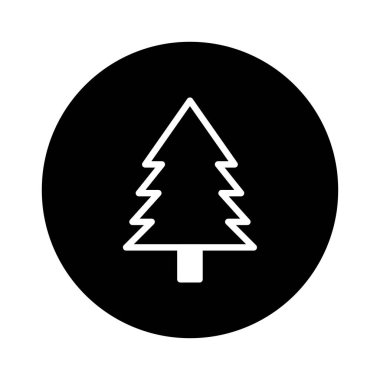 Siyah bir çemberin içindeki Noel ağacını tasvir eden basit ve zarif bir ikon, mevsimlik tasarımlar ve tatil temaları için mükemmel..