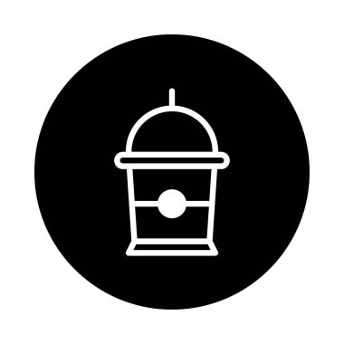 Siyah arkaplandaki minimalist beyaz bir ikon kapaklı bir bardakta içki sergiliyor, yenilenmeyi sembolize ediyor ve modern, temiz bir estetik..