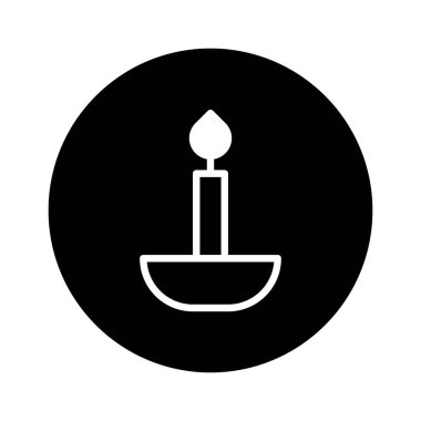 Siyah daire içinde minimalist mum ikonu. Sükunet, hatıra ve nazik ışığın sembolü. Umudu, inancı ve saygıyı temsil eder. Çeşitli manevi veya anısal temalar için basit bir grafik tasarımı.