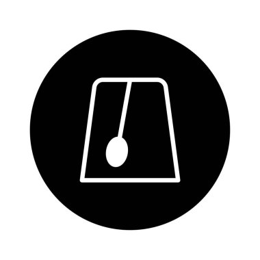 Bu minimalist grafik siyah dairenin içinde temiz ve modern bir estetik sunan beyaz bir sarkacı gösteriyor. Logo veya simge kullanımı için harika.