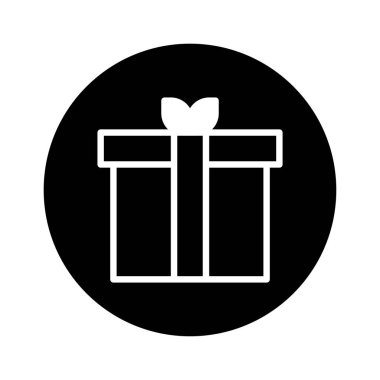 Siyah bir dairenin içindeki hediye ikonunun minimalist bir temsili tasarım ve sunumlar için mükemmel..